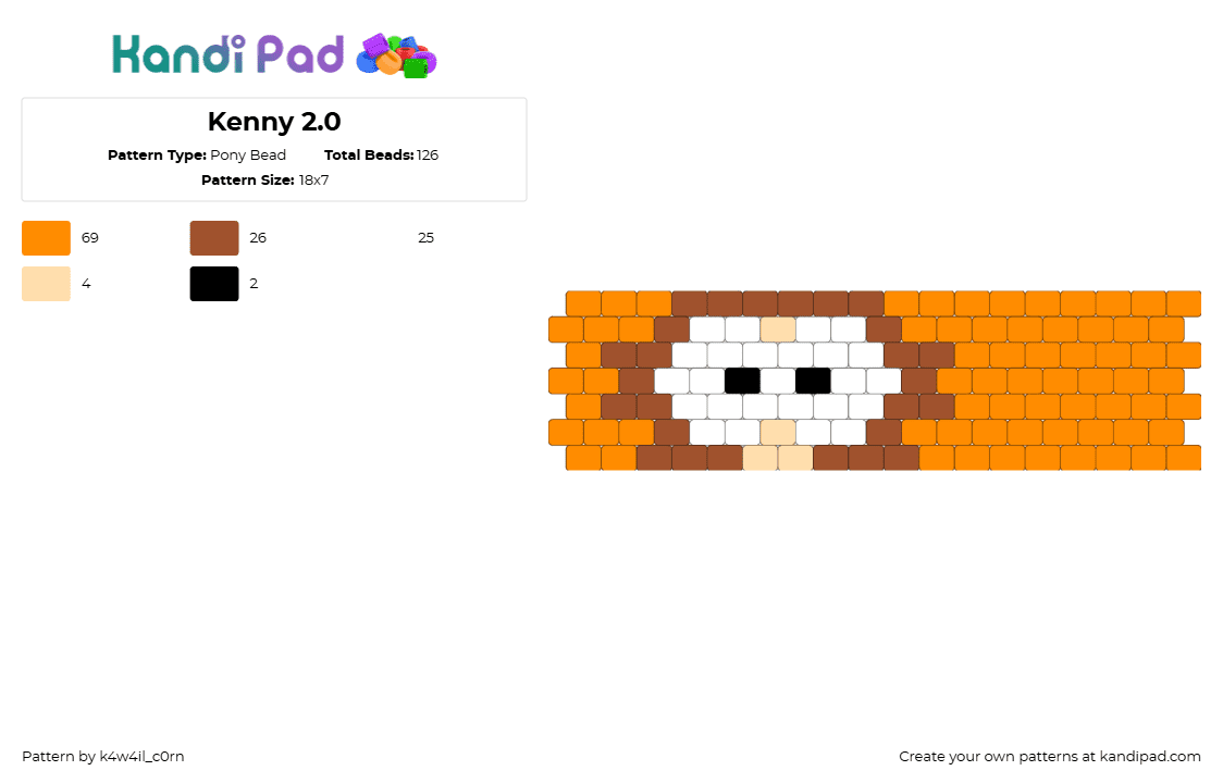 Kenny 2.0 - Pony Bead Pattern by k4w4il_c0rn on Kandi Pad - kenny mccormick,south park,eyes,character,animation,tv show,cuff,orange