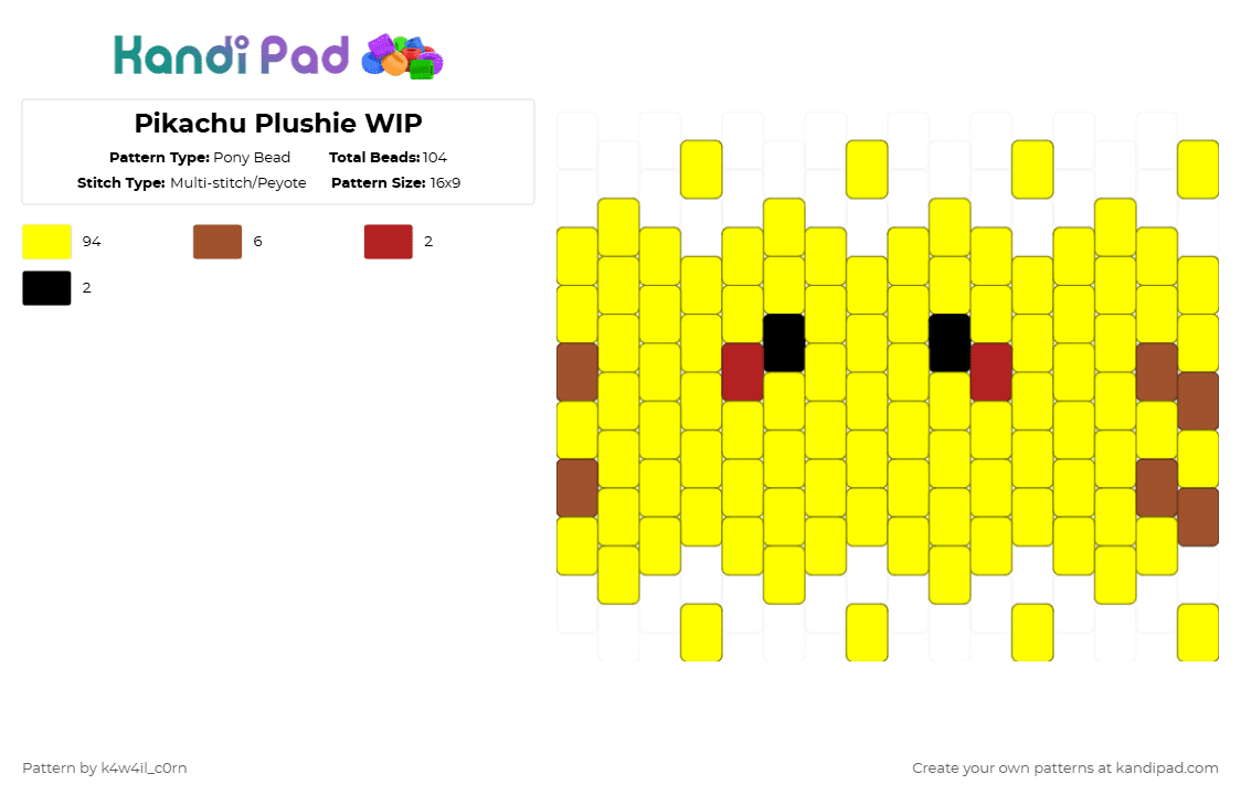 Pikachu Plushie WIP - Pony Bead Pattern by k4w4il_c0rn on Kandi Pad - yellow