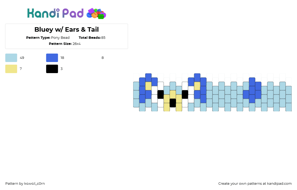 Bluey w/ Ears & Tail - Pony Bead Pattern by k4w4il_c0rn on Kandi Pad - light blue