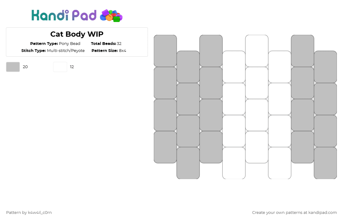 Cat Body WIP - Pony Bead Pattern by k4w4il_c0rn on Kandi Pad - beige,white