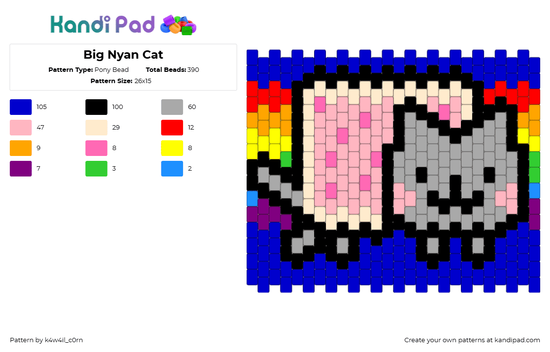 Big Nyan Cat - Pony Bead Pattern by k4w4il_c0rn on Kandi Pad - pink,beige,purple