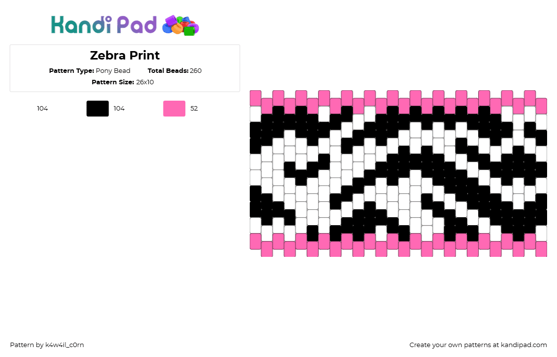 Zebra Print - Pony Bead Pattern by k4w4il_c0rn on Kandi Pad - pink,white