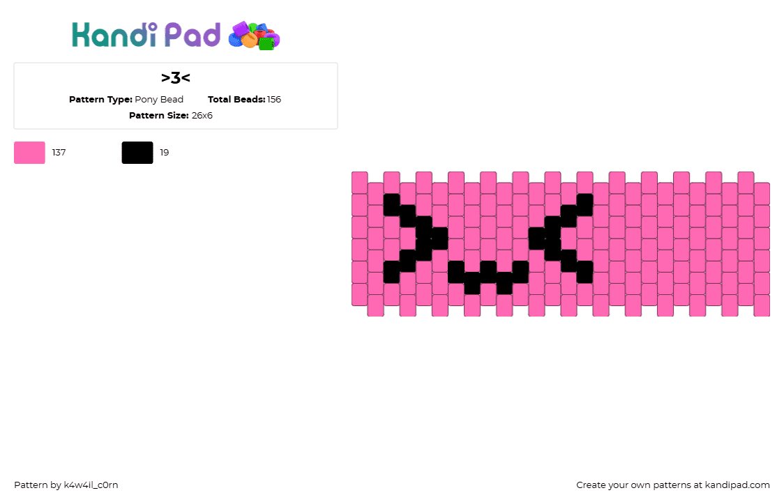 >3 - Pony Bead Pattern by k4w4il_c0rn on Kandi Pad - emoticon,emoji,face,cuff,pink