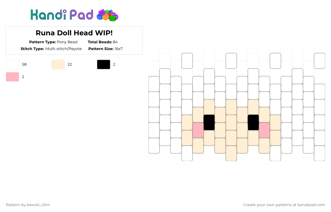 Runa Doll Head WIP! - Pony Bead Pattern by k4w4il_c0rn on Kandi Pad - white,beige