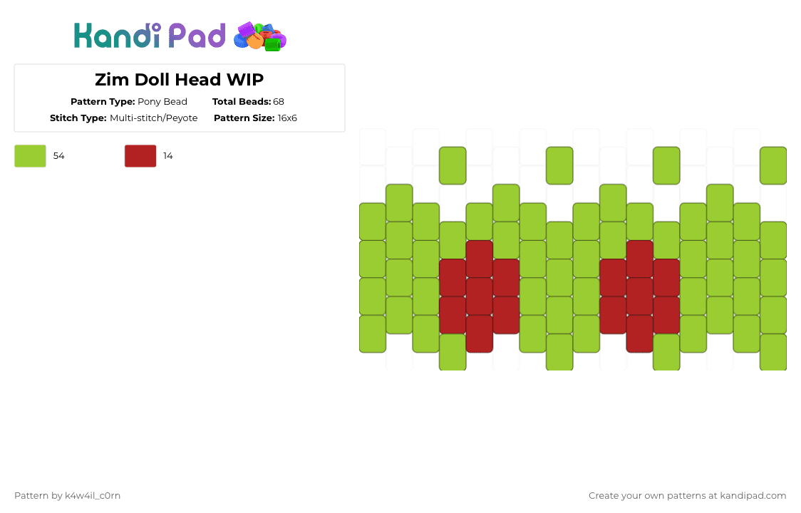 Zim Doll Head WIP - Pony Bead Pattern by k4w4il_c0rn on Kandi Pad - green