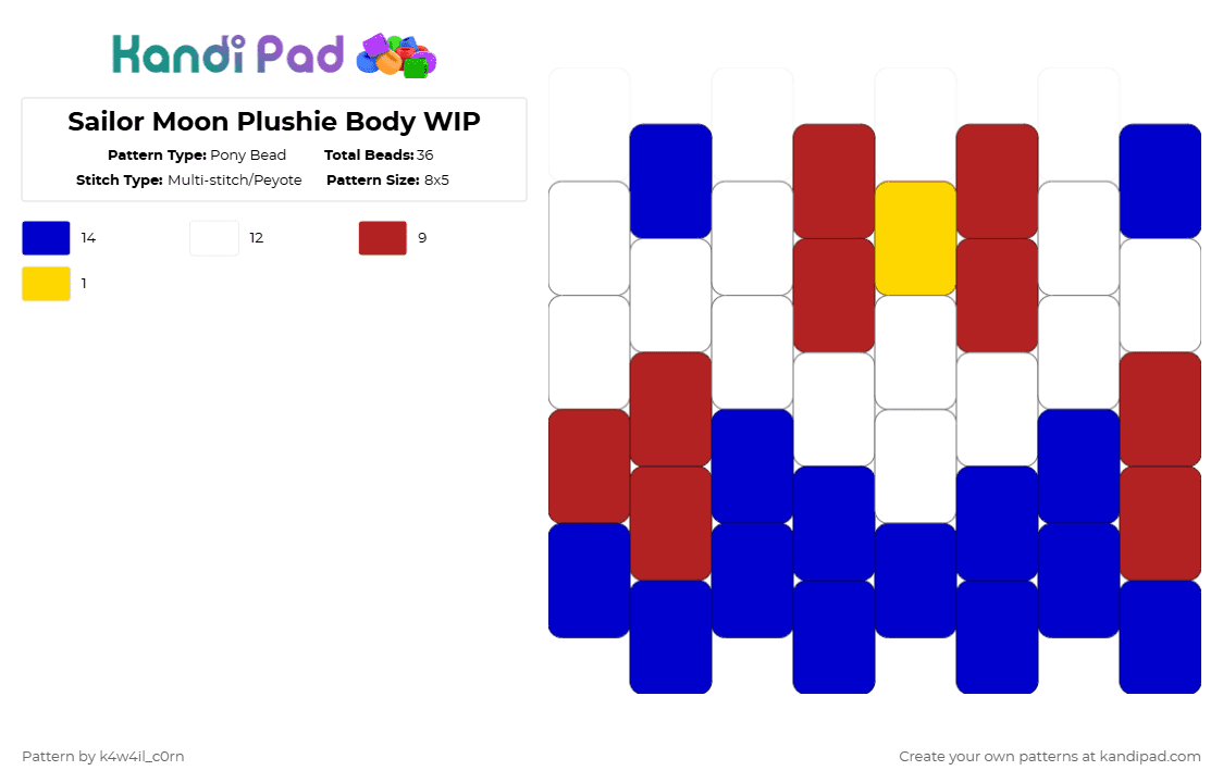 Sailor Moon Plushie Body WIP - Pony Bead Pattern by k4w4il_c0rn on Kandi Pad - purple,red