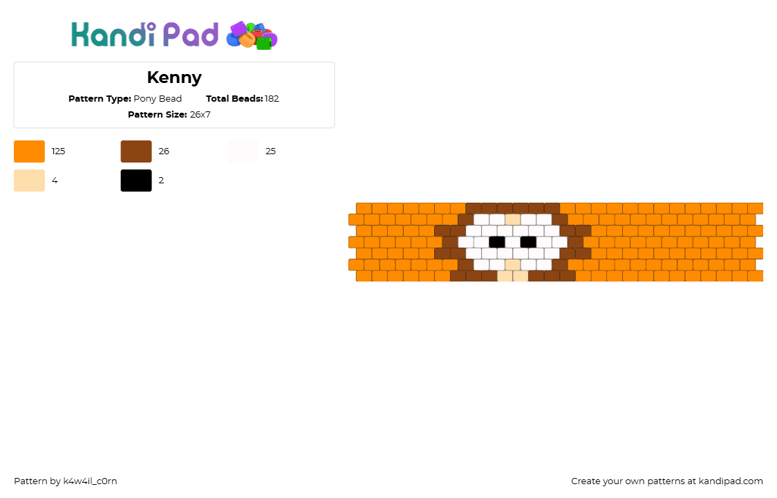 Kenny - Pony Bead Pattern by k4w4il_c0rn on Kandi Pad - kenny mccormick,south park,animation,tv show,eyes,cuff,orange