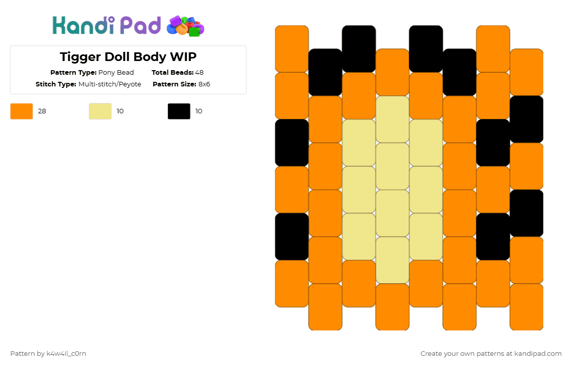 Tigger Doll Body WIP - Pony Bead Pattern by k4w4il_c0rn on Kandi Pad - yellow,orange