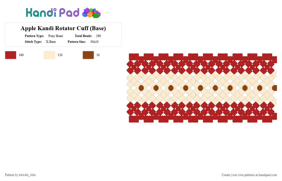 Apple Kandi Rotator Cuff (Base) - Pony Bead Pattern by k4w4il_c0rn on Kandi Pad - red,beige