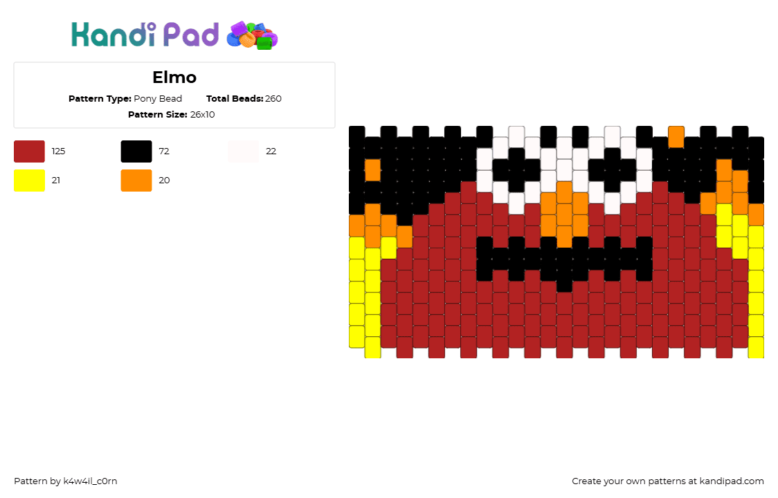 Elmo - Pony Bead Pattern by k4w4il_c0rn on Kandi Pad - elmo,meme,fire,cuff,sesame street,red,yellow,black