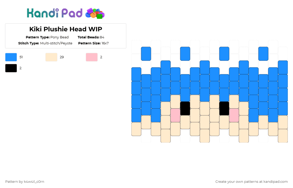 Kiki Plushie Head WIP - Pony Bead Pattern by k4w4il_c0rn on Kandi Pad - light blue,beige