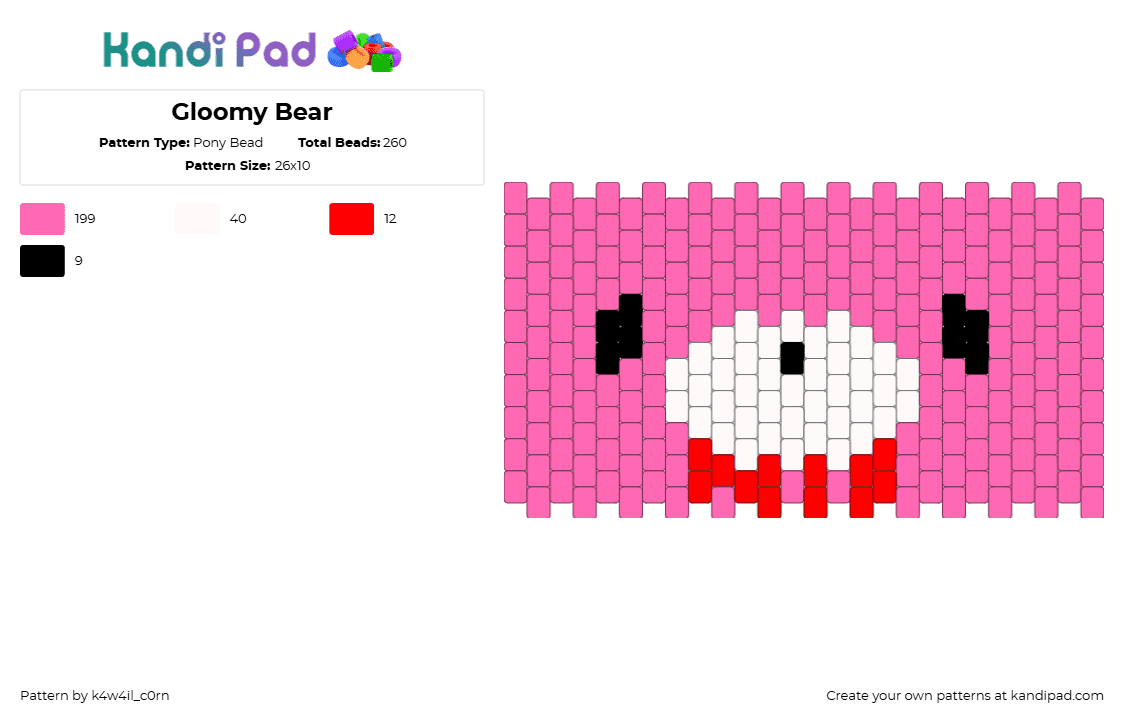 Gloomy Bear - Pony Bead Pattern by k4w4il_c0rn on Kandi Pad - gloomy bear,face,teddt,blood,cuff,pink,white