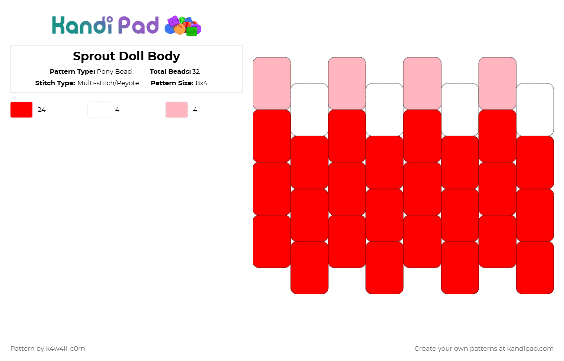 Sprout Doll Body - Pony Bead Pattern by k4w4il_c0rn on Kandi Pad - red