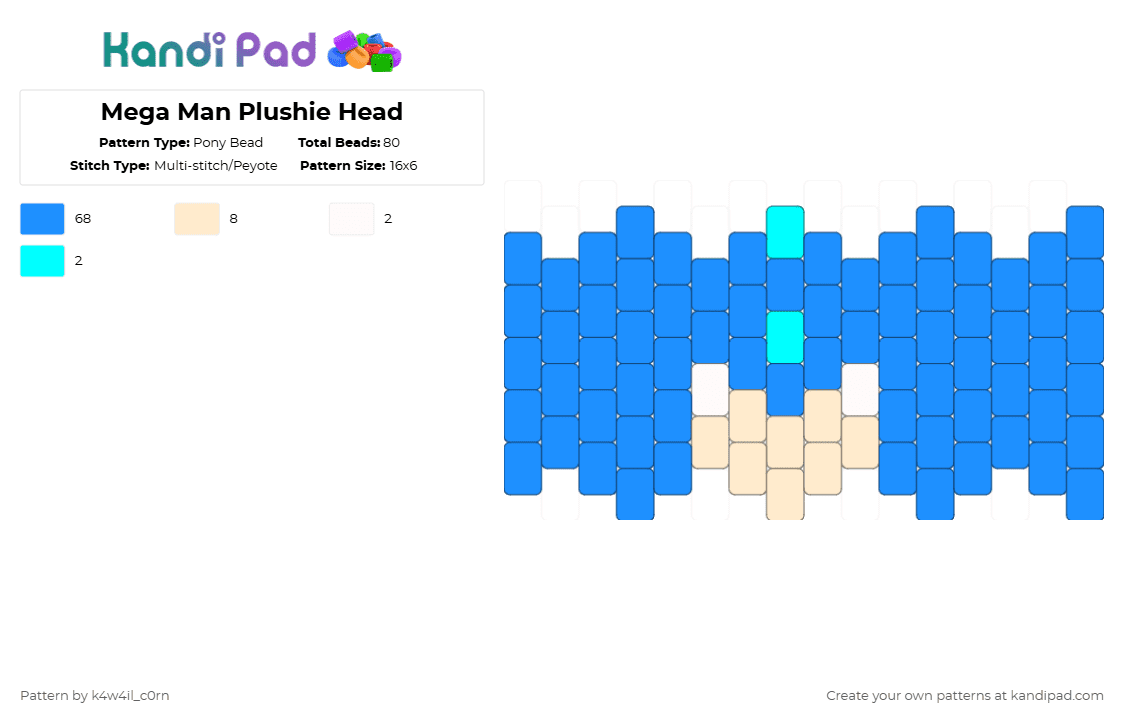Mega Man Plushie Head - Pony Bead Pattern by k4w4il_c0rn on Kandi Pad - light blue