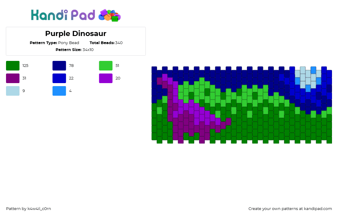 Purple Dinosaur - Pony Bead Pattern by k4w4il_c0rn on Kandi Pad - green,purple