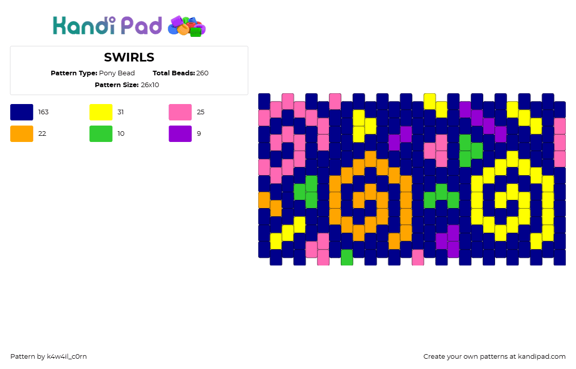 SWIRLS - Pony Bead Pattern by k4w4il_c0rn on Kandi Pad - purple