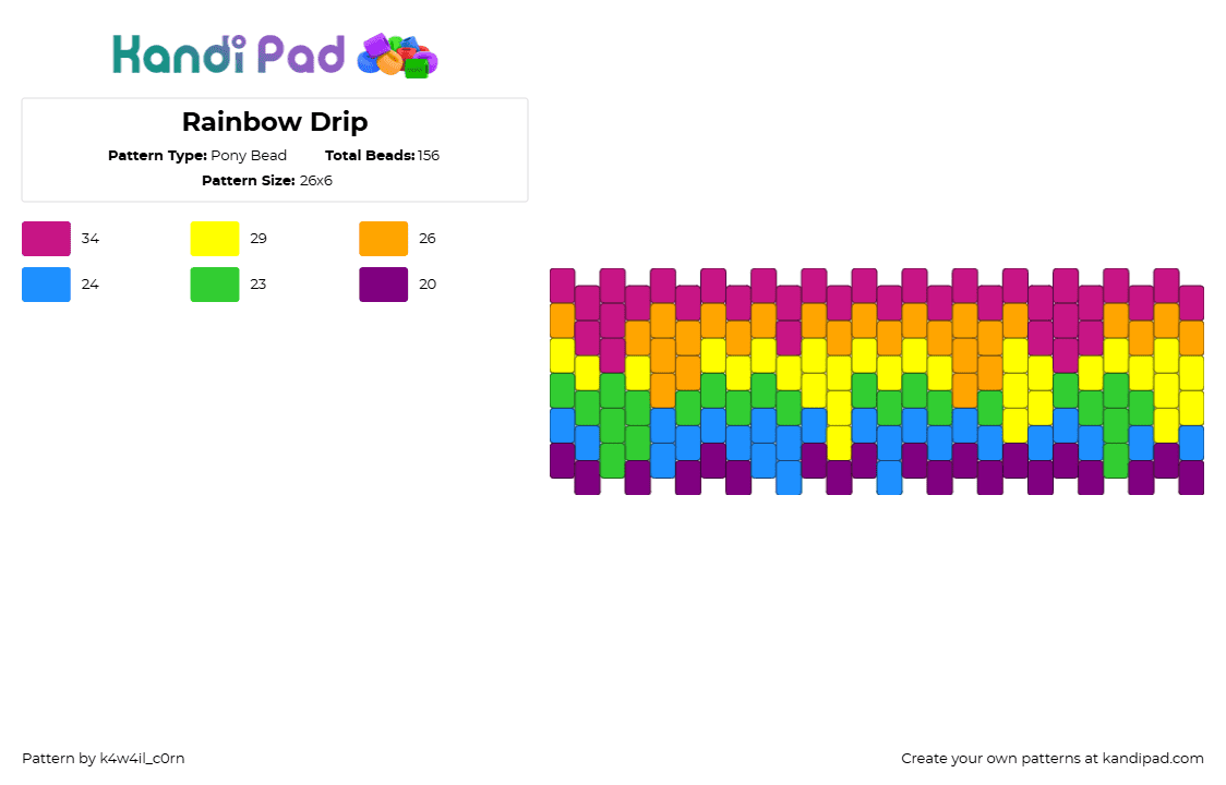 Rainbow Drip - Pony Bead Pattern by k4w4il_c0rn on Kandi Pad - drippy,rainbow,neon,colorful,cuff