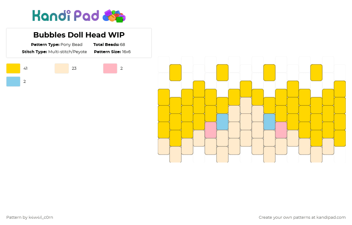 Bubbles Doll Head WIP - Pony Bead Pattern by k4w4il_c0rn on Kandi Pad - yellow,beige