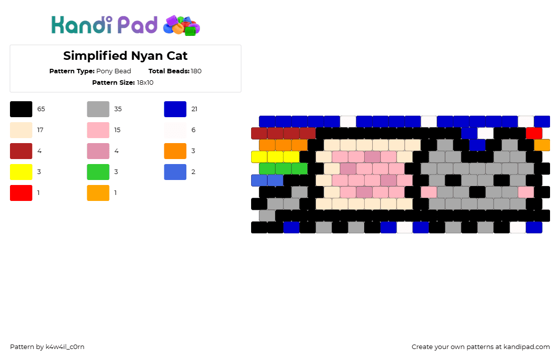 Simplified Nyan Cat - Pony Bead Pattern by k4w4il_c0rn on Kandi Pad - beige,purple,pink