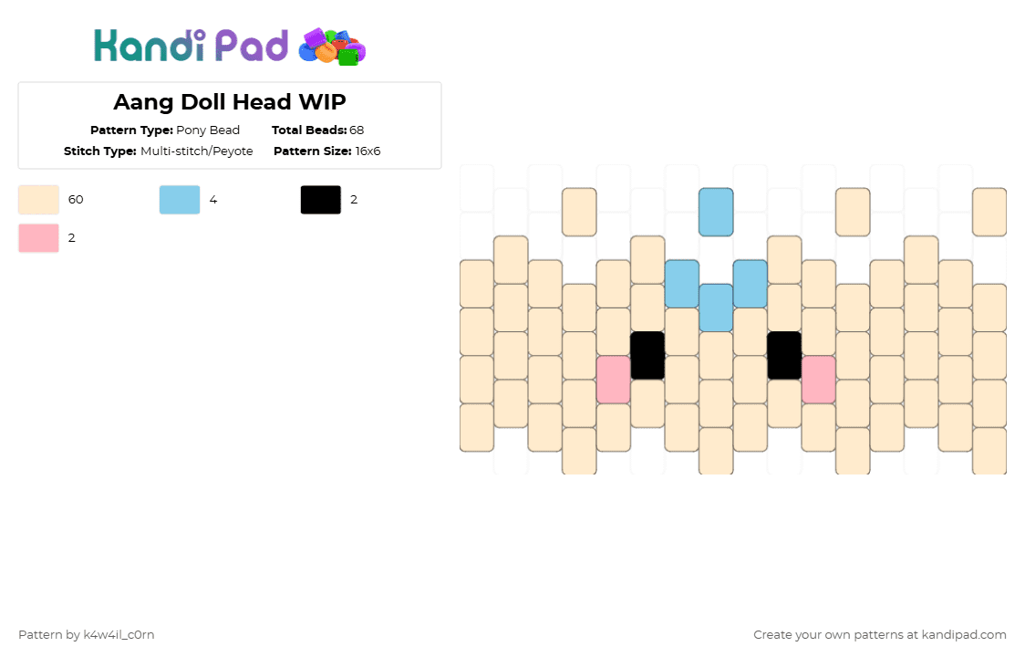 Aang Doll Head WIP - Pony Bead Pattern by k4w4il_c0rn on Kandi Pad - beige