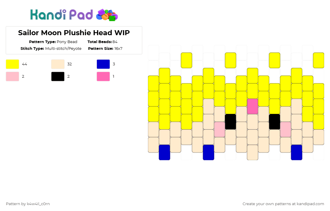 Usagi Plushie Head WIP - Pony Bead Pattern by k4w4il_c0rn on Kandi Pad - beige,yellow