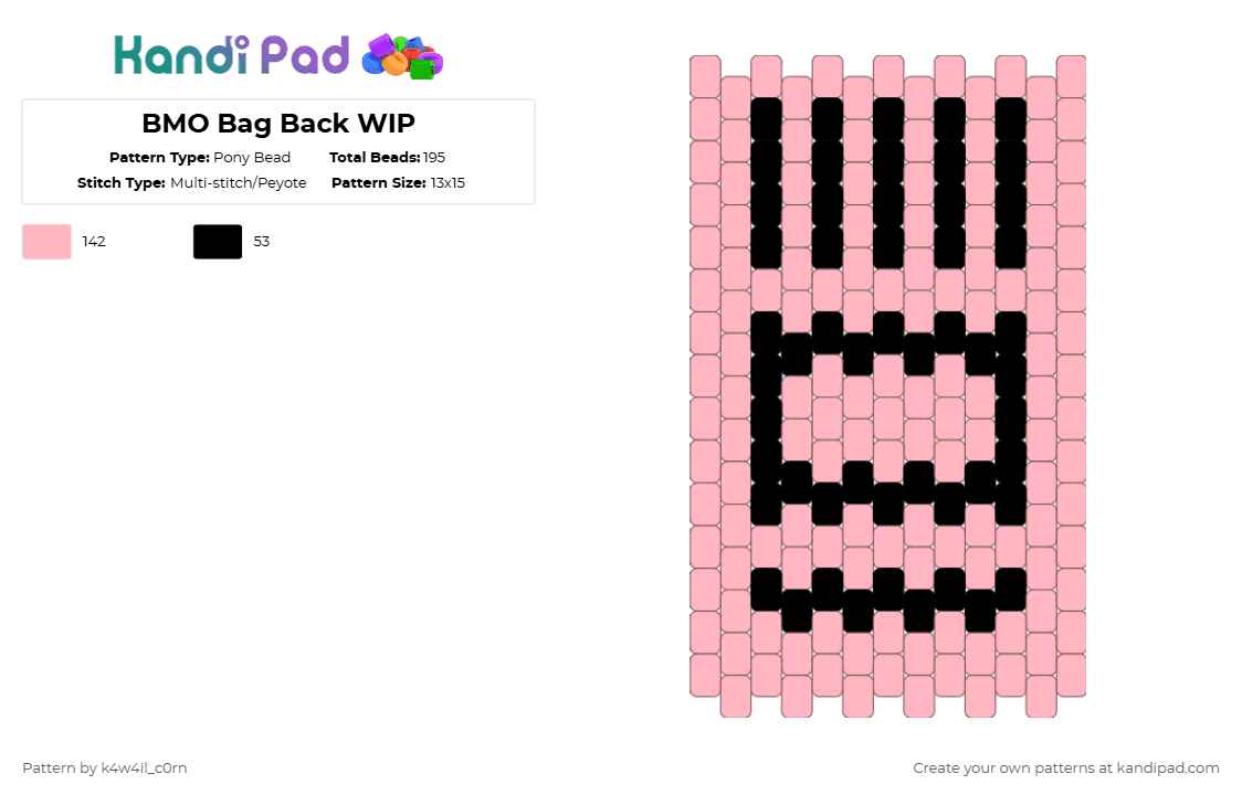 BMO Bag Back WIP - Pony Bead Pattern by k4w4il_c0rn on Kandi Pad - pink,black