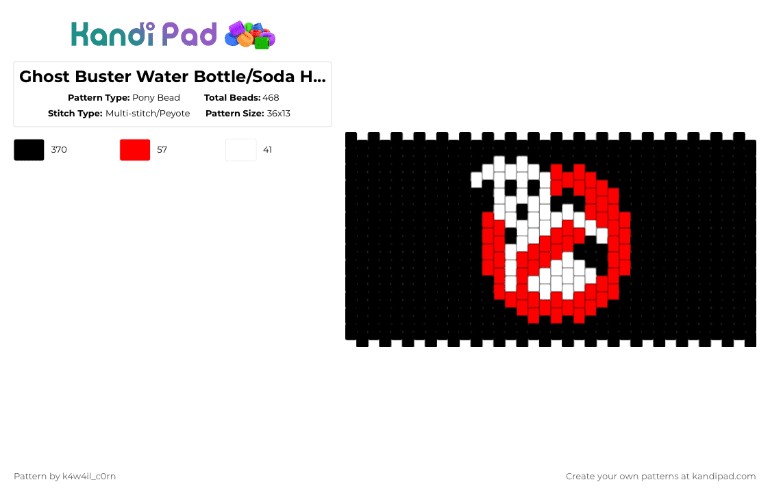 Ghost Buster Water Bottle/Soda Holder - Pony Bead Pattern by k4w4il_c0rn on Kandi Pad - black,red,white