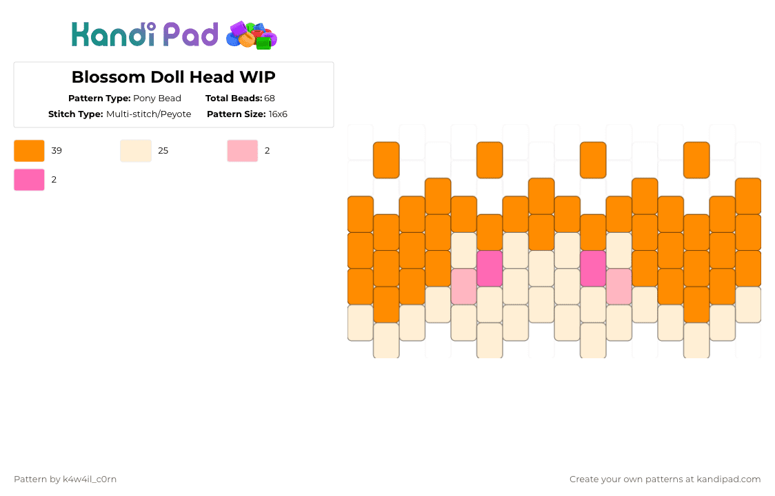 Blossom Doll Head WIP - Pony Bead Pattern by k4w4il_c0rn on Kandi Pad - beige,orange