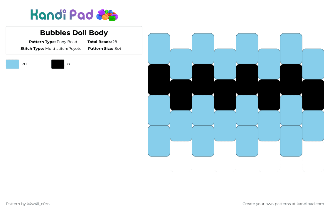 Bubbles Doll Body - Pony Bead Pattern by k4w4il_c0rn on Kandi Pad - black,light blue