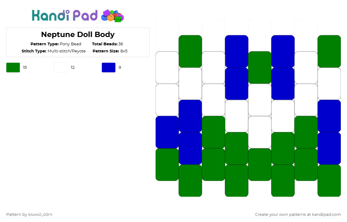 Neptune Doll Body - Pony Bead Pattern by k4w4il_c0rn on Kandi Pad - green,purple