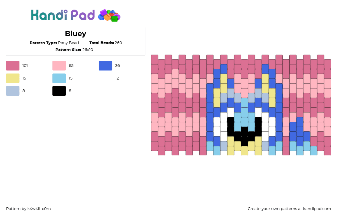 Bluey - Pony Bead Pattern by k4w4il_c0rn on Kandi Pad - bluey,dog,character,cartoon,tv show,cuff,children,pink,blue