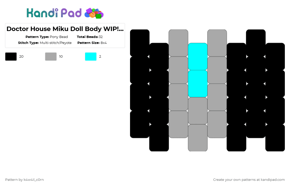 Doctor House Miku Doll Body WIP!!!!! - Pony Bead Pattern by k4w4il_c0rn on Kandi Pad - black,beige