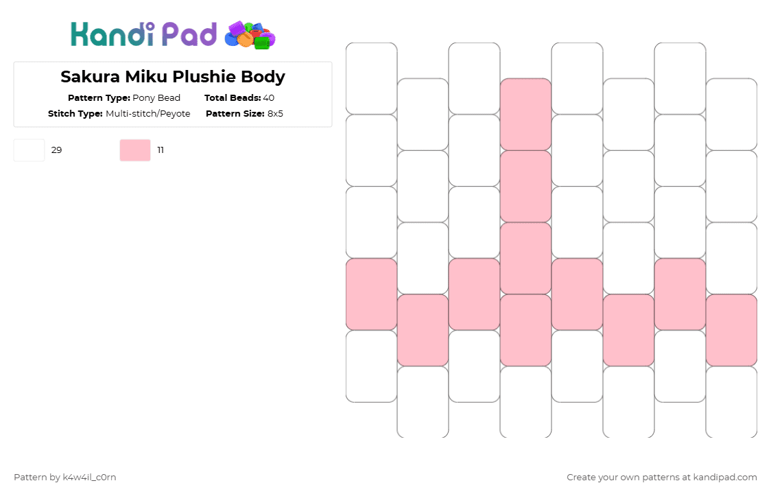 Sakura Miku Plushie Body - Pony Bead Pattern by k4w4il_c0rn on Kandi Pad - white,pink
