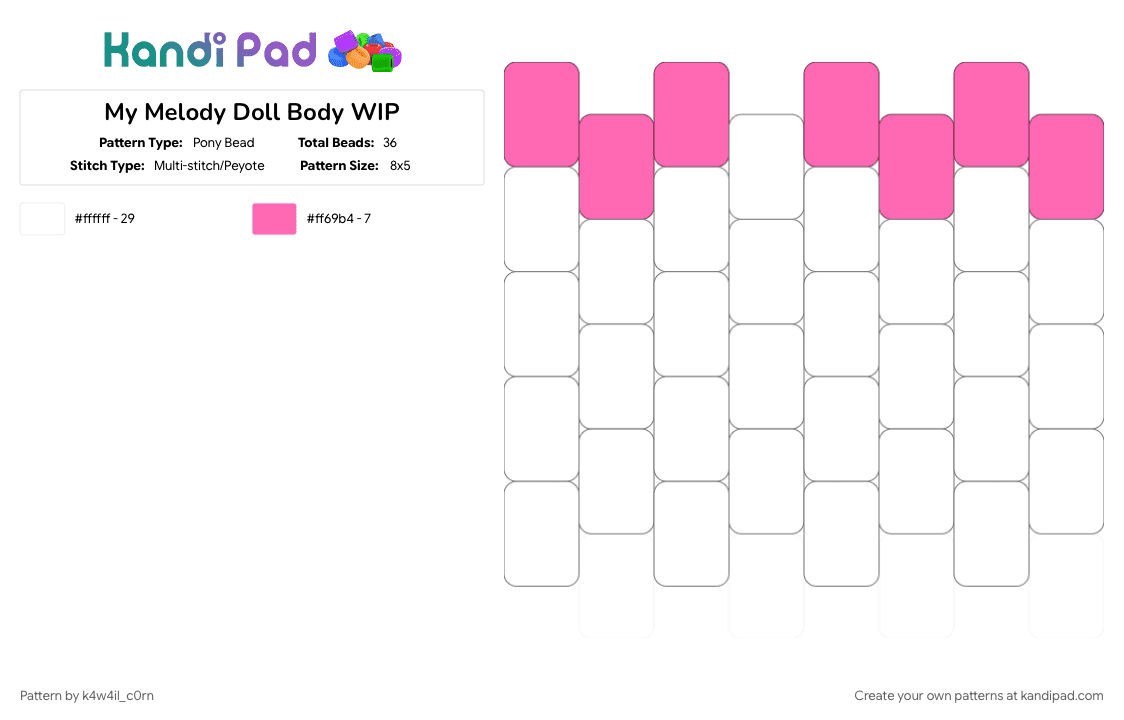 My Melody Doll Body WIP - Pony Bead Pattern by k4w4il_c0rn on Kandi Pad - white