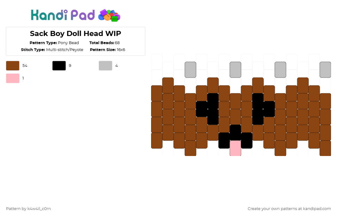 Sack Boy Doll Head WIP - Pony Bead Pattern by k4w4il_c0rn on Kandi Pad - red
