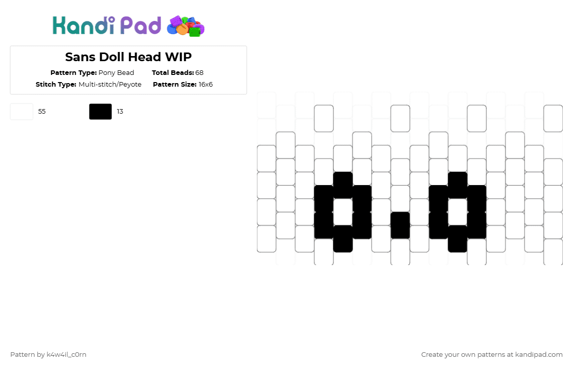 Sans Doll Head WIP - Pony Bead Pattern by k4w4il_c0rn on Kandi Pad - white