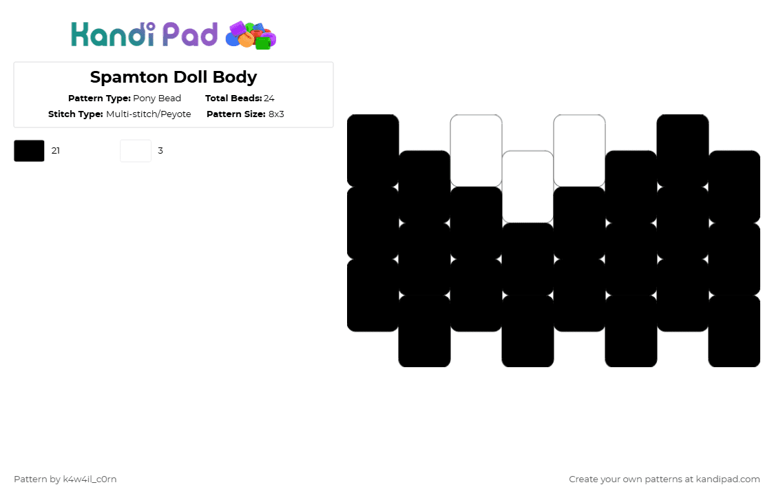 Spamton Doll Body - Pony Bead Pattern by k4w4il_c0rn on Kandi Pad - 