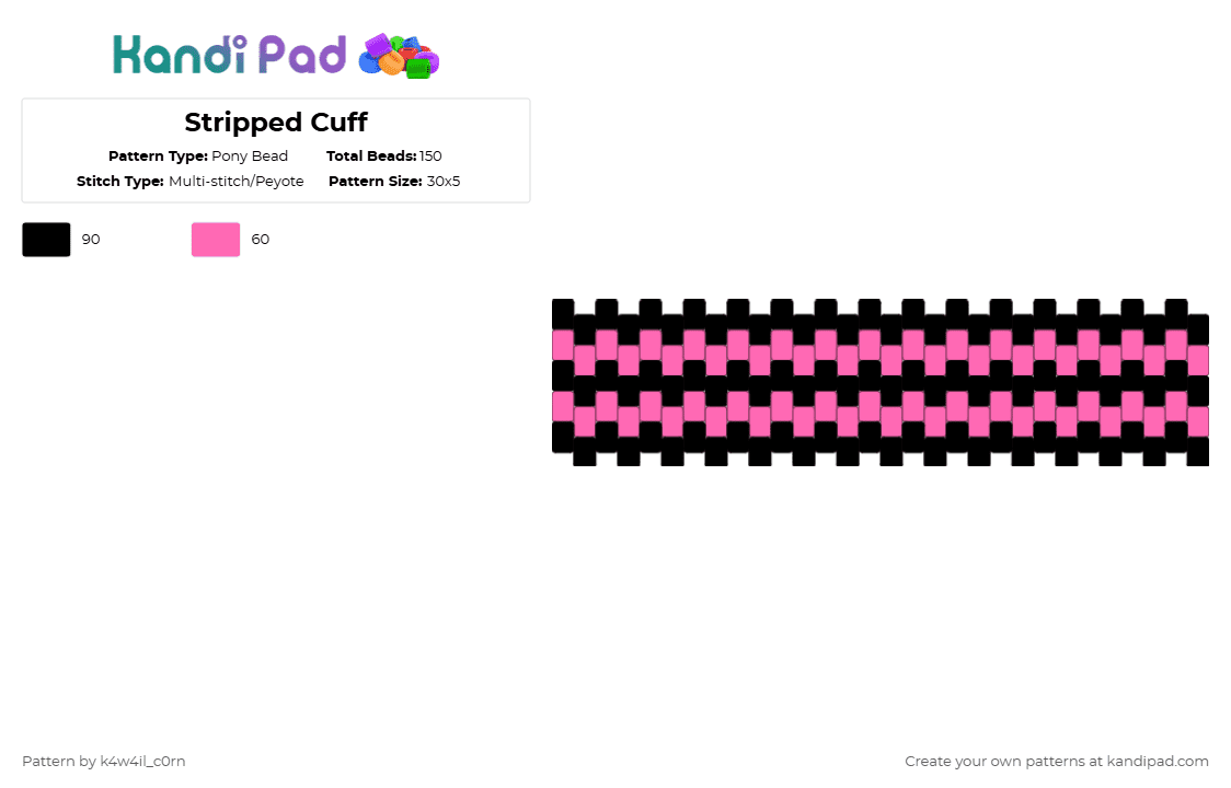 Striped Cuff - Pony Bead Pattern by k4w4il_c0rn on Kandi Pad - black,pink