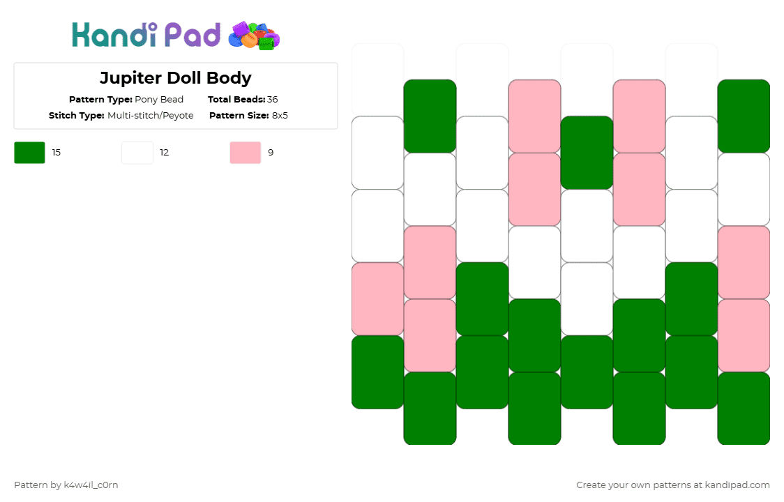 Jupiter Doll Body - Pony Bead Pattern by k4w4il_c0rn on Kandi Pad - pink,green
