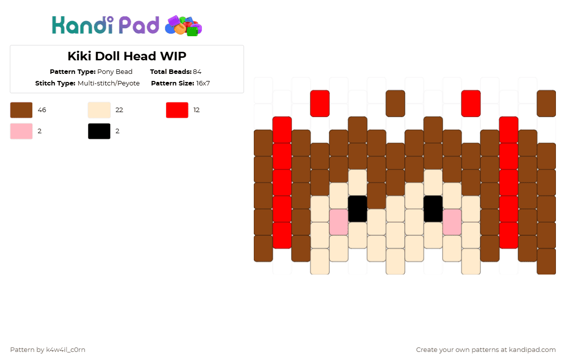Kiki Doll Head WIP - Pony Bead Pattern by k4w4il_c0rn on Kandi Pad - red