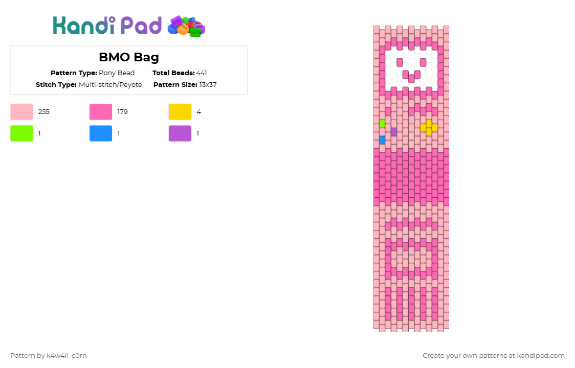 BMO Bag - Pony Bead Pattern by k4w4il_c0rn on Kandi Pad - pink