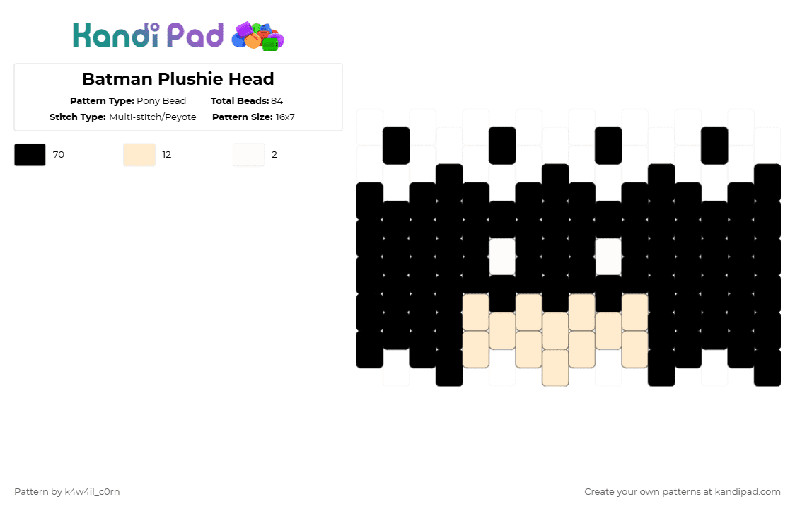 Batman Plushie Head - Pony Bead Pattern by k4w4il_c0rn on Kandi Pad - black,beige