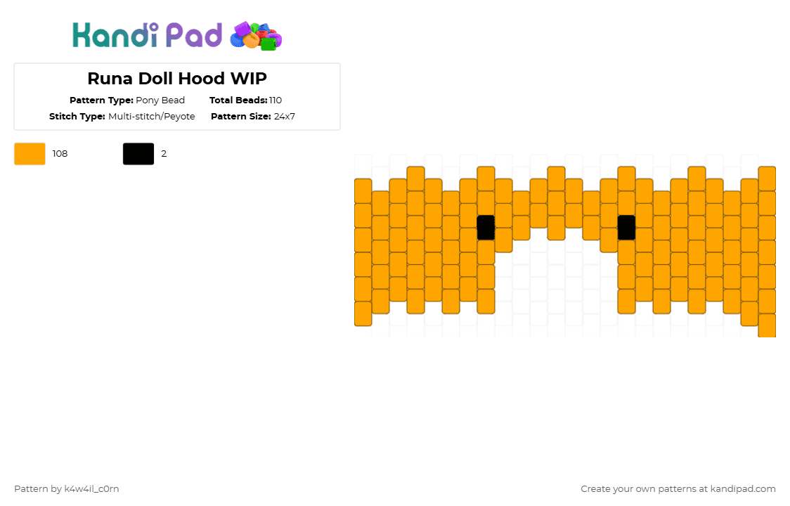 Runa Doll Hood WIP - Pony Bead Pattern by k4w4il_c0rn on Kandi Pad - orange