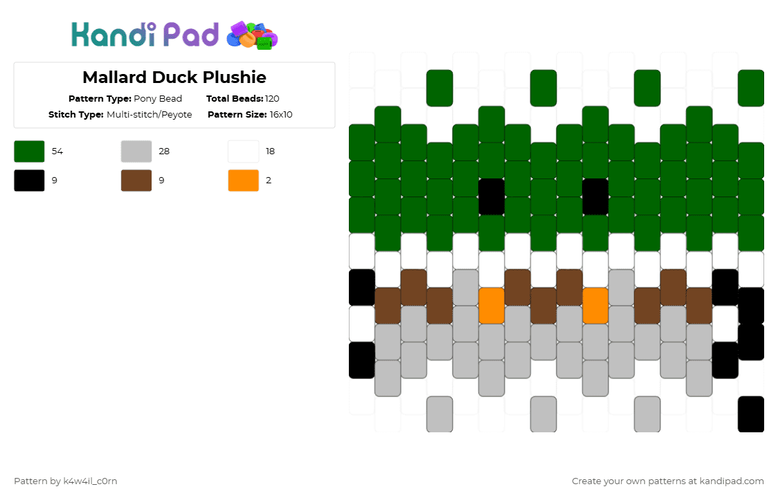 Mallard Duck Plushie - Pony Bead Pattern by k4w4il_c0rn on Kandi Pad - green,beige