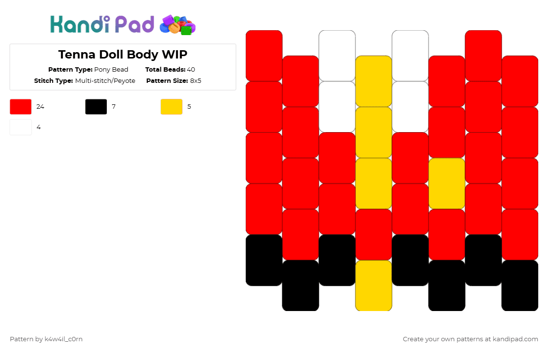 Tenna Doll Body WIP - Pony Bead Pattern by k4w4il_c0rn on Kandi Pad - red