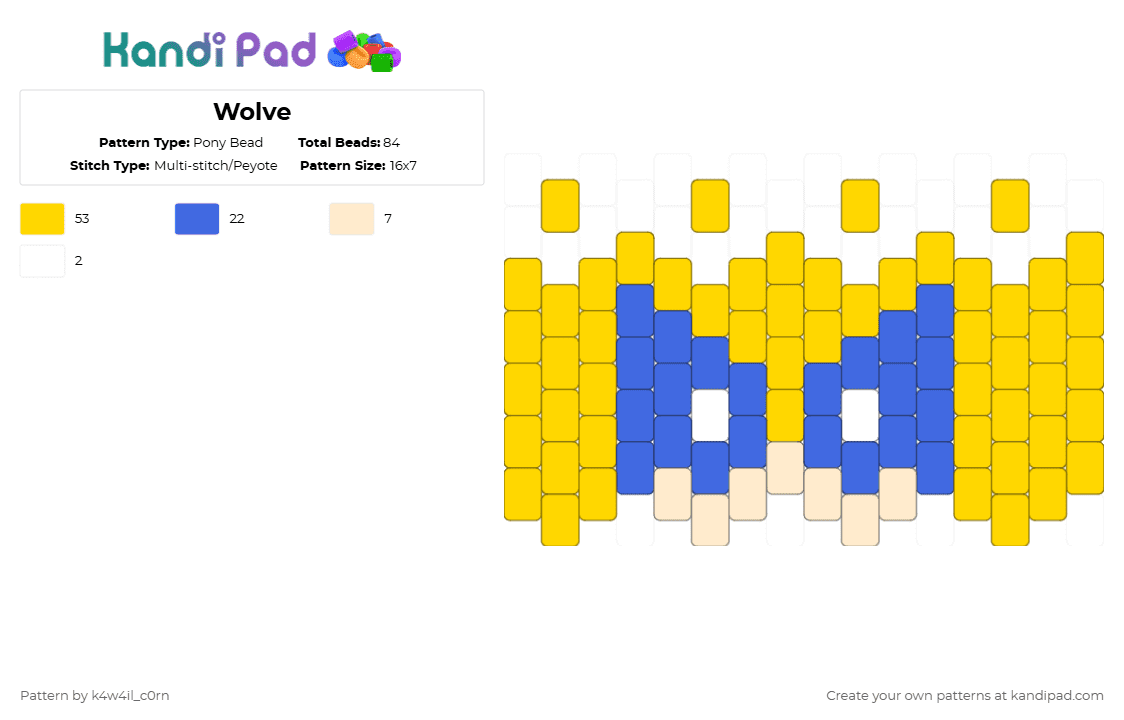 Wolve - Pony Bead Pattern by k4w4il_c0rn on Kandi Pad - yellow