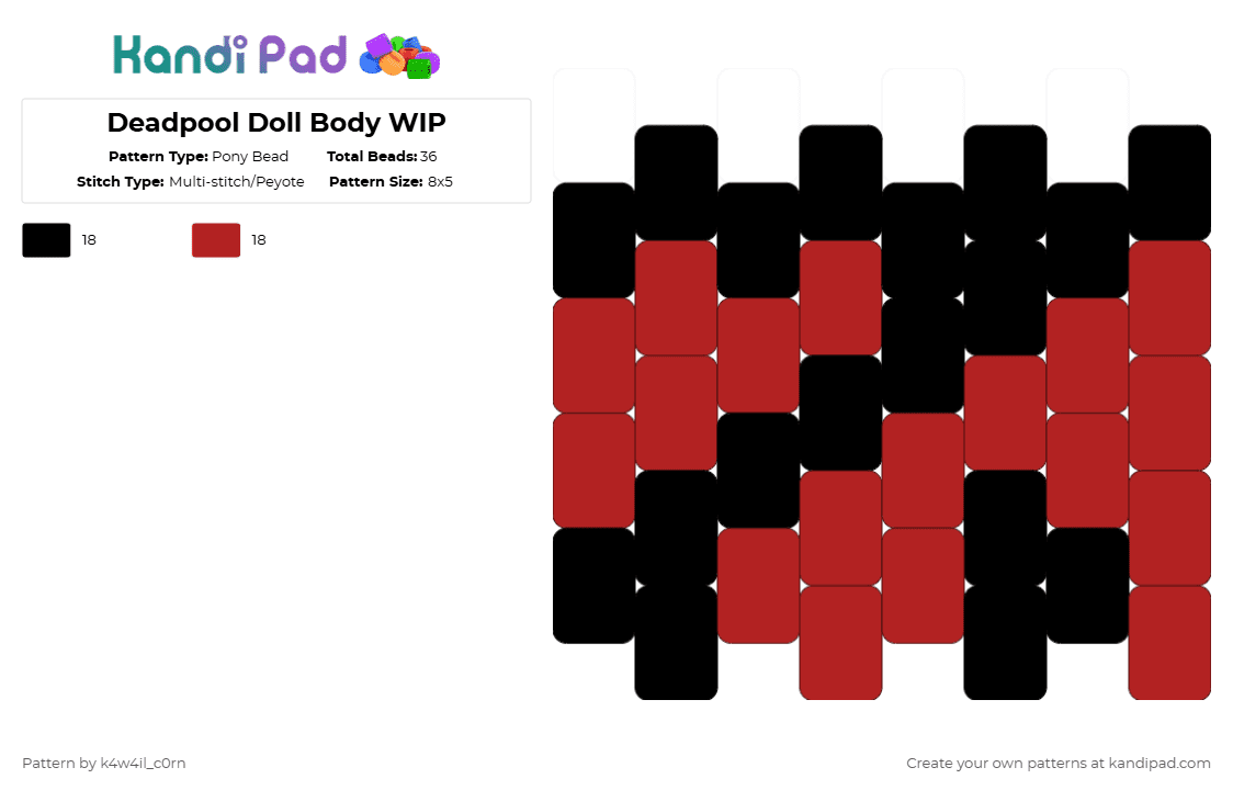 Deadpool Doll Body WIP - Pony Bead Pattern by k4w4il_c0rn on Kandi Pad - black,red