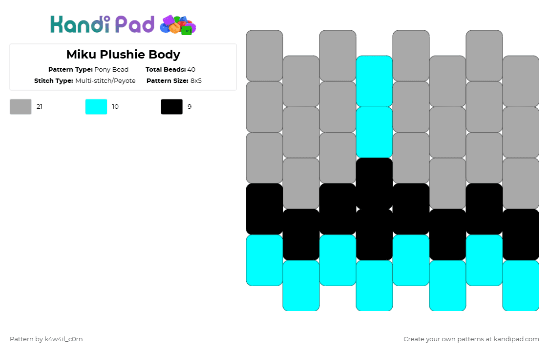 Miku Plushie Body - Pony Bead Pattern by k4w4il_c0rn on Kandi Pad - light blue,beige