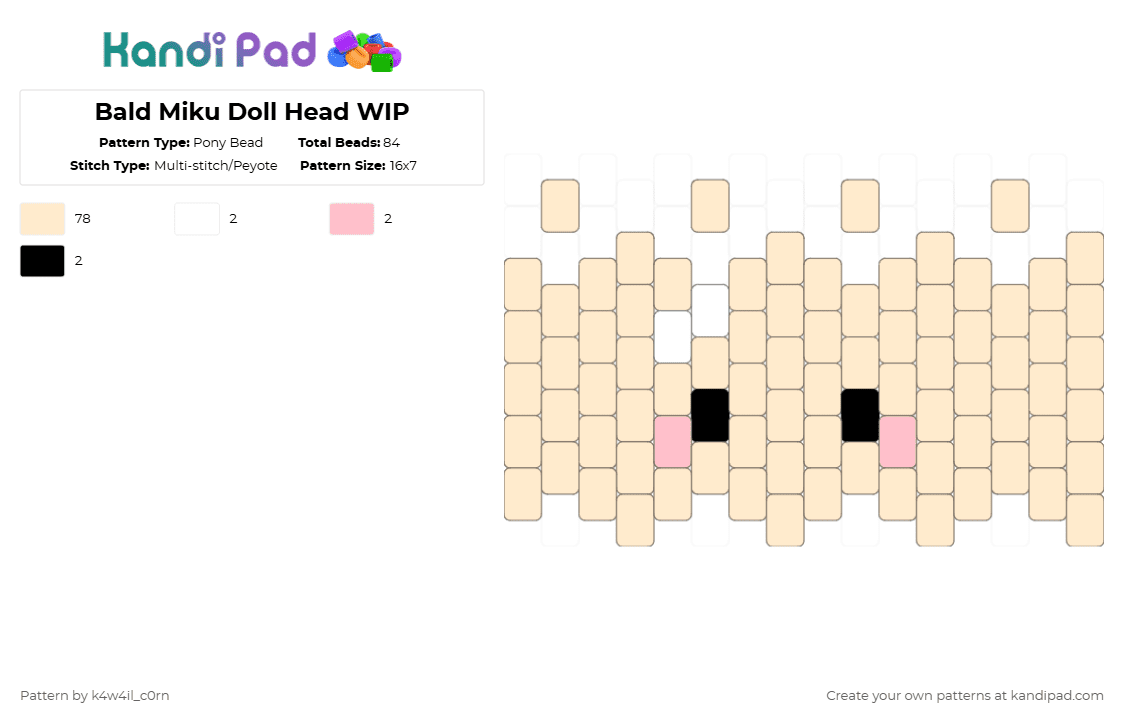 Bald Miku Doll Head WIP - Pony Bead Pattern by k4w4il_c0rn on Kandi Pad - beige