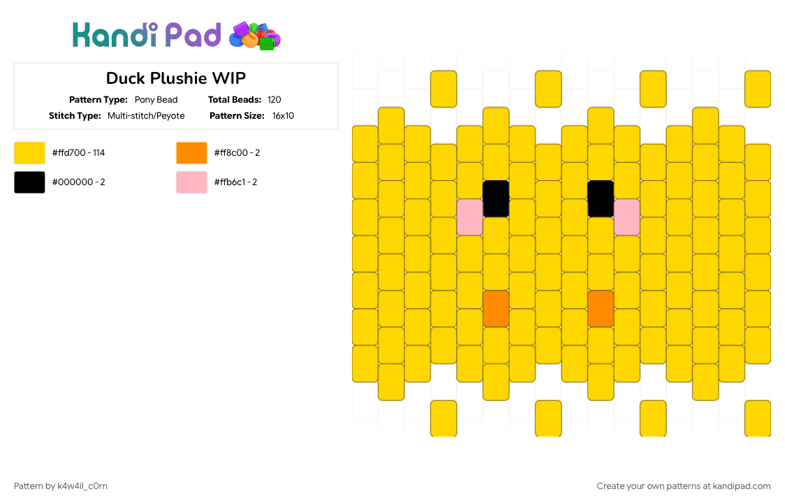 Duck Plushie WIP - Pony Bead Pattern by k4w4il_c0rn on Kandi Pad - yellow